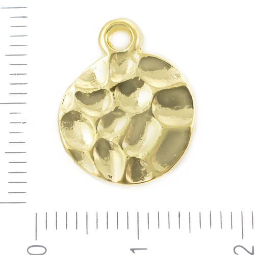 12pcs or plaqué plat rond martelé pendentif de charme de bijoux de formuler des constatations 14mm x sku-38892