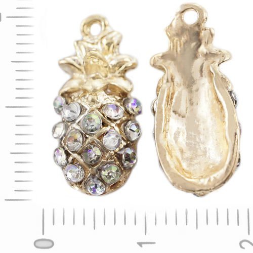 2pcs plaqué or strass ovale ananas métal pendentif de charme de bijoux de formuler des constatations sku-38905