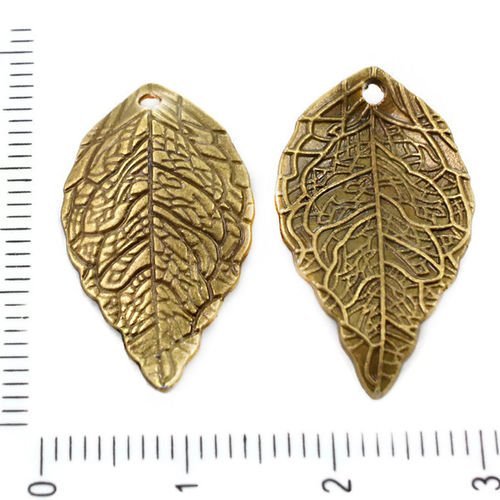 2pcs bronze antique ton feuilles pendentifs charms tchèque métal conclusions 26mm x 15 mm trou 1mm sku-39273