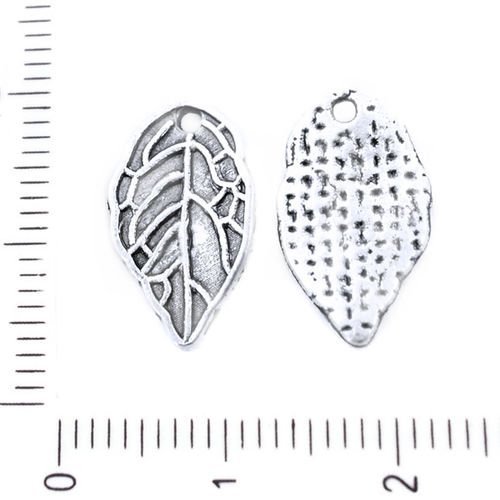6pcs antique ton argent parsemé de feuilles de pendentifs charms tchèque métal conclusions 16mm x 10 sku-39193