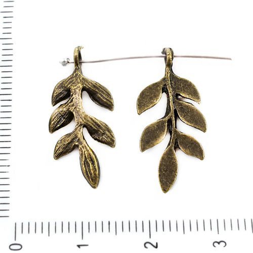 4pcs bronze antique ton feuille de branche pendentifs charms tchèque métal conclusions 24mm x 10mm t sku-39246