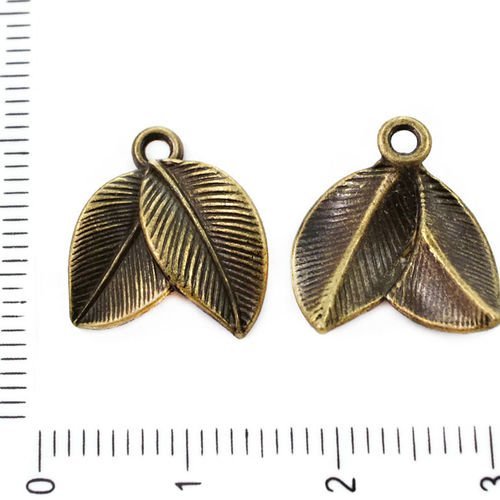 4pcs bronze antique ton deux feuilles pendentifs charms tchèque de métal conclusions de 15mm x 14mm  sku-39280
