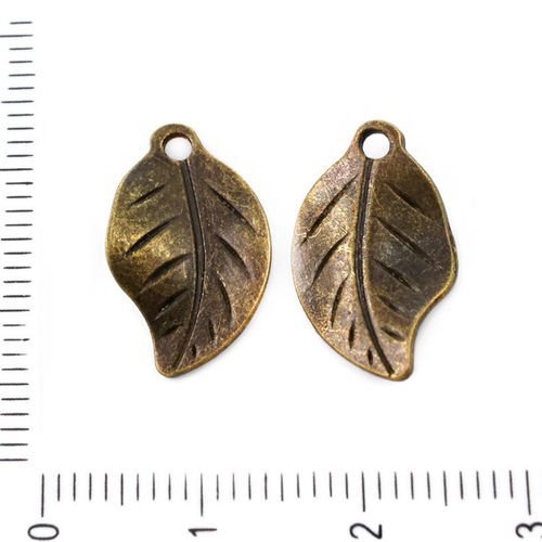 6pcs bronze antique ton feuilles pendentifs charms tchèque métal conclusions 10mm x 18mm trou 2mm sku-39300