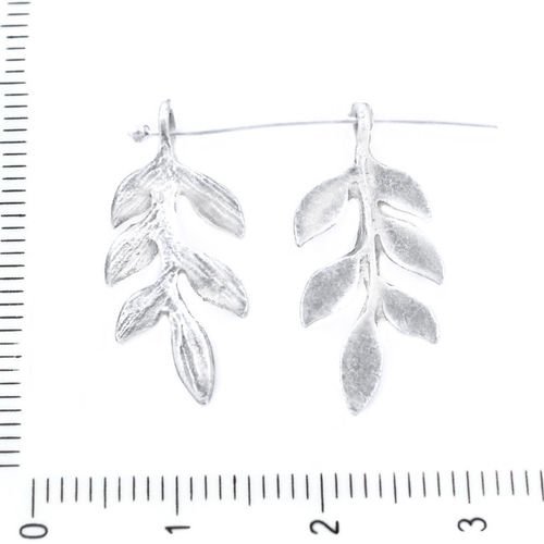 4pcs matte argent antique ton rameau feuille de branche pendentifs charms tchèque métal conclusions  sku-39468