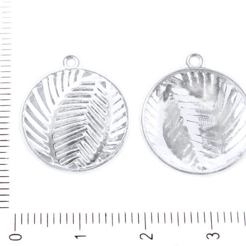 4pcs platine rhodium argenté feuille de palmier monnaie rond bobo pendentifs charms tchèque métal co sku-39498