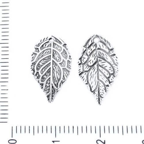 6pcs antique ton argent plat de feuilles florales arbre des deux côtés pendentifs charms tchèque mét sku-39508