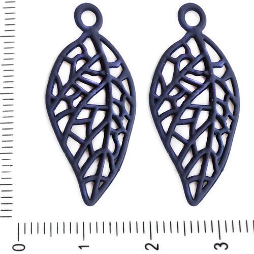 4pcs mat anthracite bleu gris de feuilles creuses en filigrane focal pendentifs charms tchèque métal sku-39527