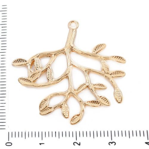 2pcs plaqué or grand rameau de la branche de feuilles de l'arbre de la vie pendentifs charms tchèque sku-39628