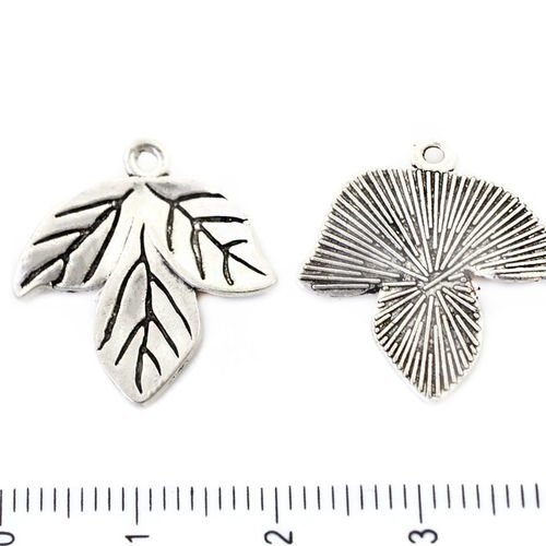 4pcs mat antique ton argent 3 feuilles de rameaux de la forêt pendentifs charms tchèque métal conclu sku-39462