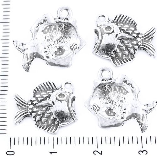6pcs antique ton argent de poisson animal pendentifs charms tchèque métal conclusions 15mm trou 2mm sku-39189