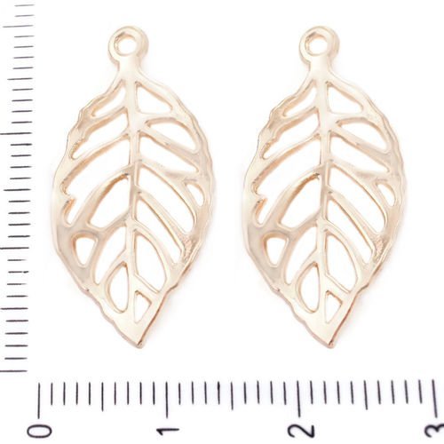 4pcs or plaqué de feuilles de nature creux en filigrane connecteurs pendentifs charms tchèque métal  sku-39576