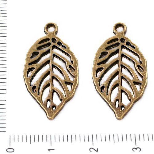 2pcs bronze antique ton feuilles pendentifs charms tchèque métal conclusions 27mm x 15 mm trou 2mm sku-39298