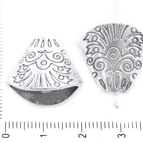 2pcs antique ton argent floral fleur feuille gland cône talon cap tchèque métal conclusions de 18 5  sku-39515