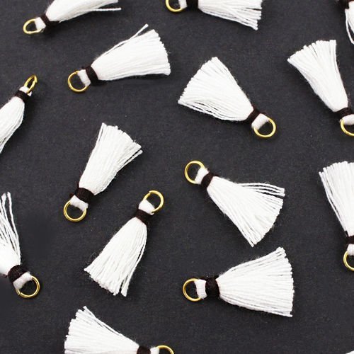 10pcs blanc noir liaison de coton mini pompons avec de l'or anneau de saut crochet déclaration gland sku-40183