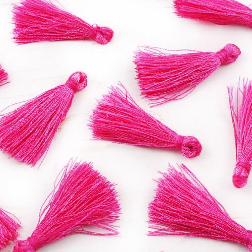 12pcs fuchsia rose en satin de coton mini pompons de déclaration gland pour la fabrication de bijoux sku-40205