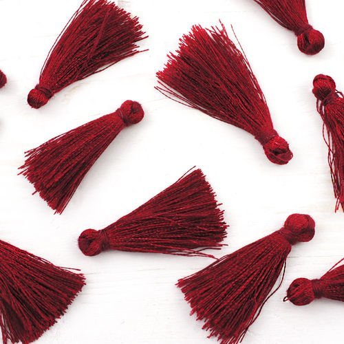 12pcs bordeaux rouge en satin de coton mini pompons de déclaration gland pour la fabrication de bijo sku-40208