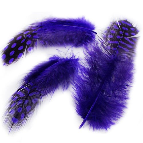 30pcs violet teint polka dot repéré guinée poule plumes pendentif boucles d'oreilles bijoux en pluma sku-39345