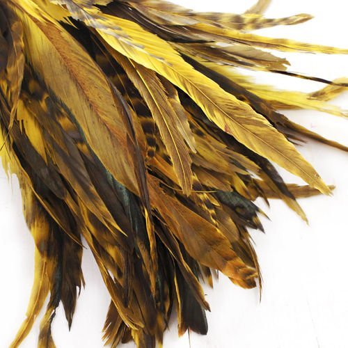 10pcs rayée de brun jaune teint les plumes de la queue de faisan cheveux diy chapeau masque de bijou sku-39661