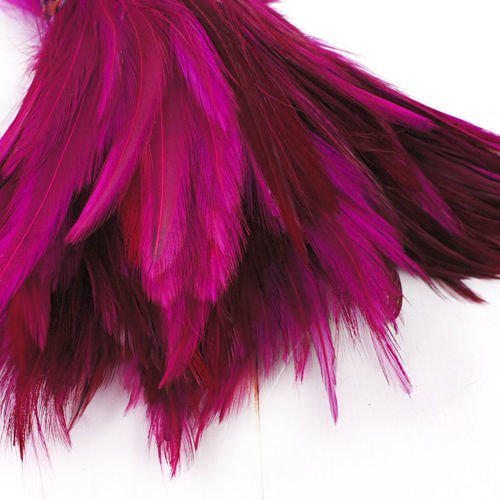 14pcs fuchsia rose rouge teint les plumes de coq pendentif boucles d'oreilles bijoux de la chapeller sku-39386