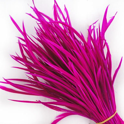 6pcs fuchsia rose teint dépouillé coq de longues plumes fines extensions de cheveux boucles d'oreill sku-39411