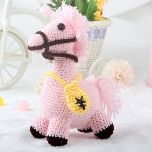 Rose jaune cheval poney jouet crochet accroché à tricoter kit amigurumi bricolage enfants de l'artis sku-40607