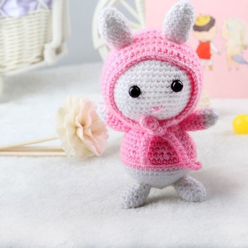Blanc rose bébé lièvre lapin jouet crochet accroché à tricoter kit amigurumi bricolage enfants de l' sku-40587