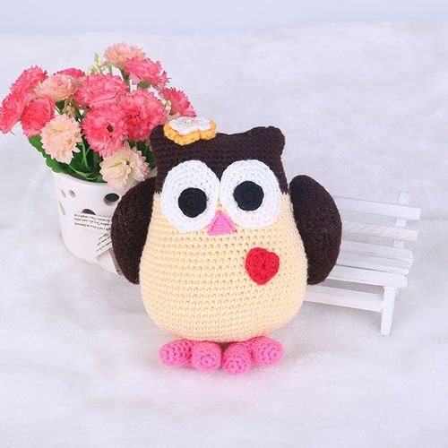 Rose jaune blanc brun chouette jouet crochet accroché à tricoter kit amigurumi bricolage enfants de  sku-40605