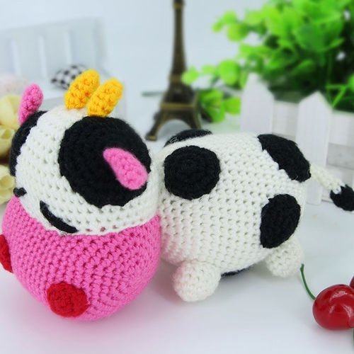 Blanc rose noir de la vache jouet crochet accroché à tricoter kit amigurumi bricolage enfants de l'a sku-40606