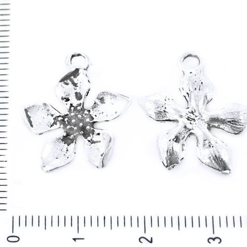 6pcs antique ton argent fleur pendentifs charms tchèque métal conclusions 17mm x 20mm trou 2mm sku-39208