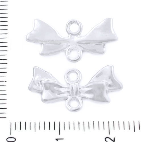 4pcs matte silver tone bow knot connecteur bowknot deux 2 trous pendentifs charms tchèque métal conc sku-39221