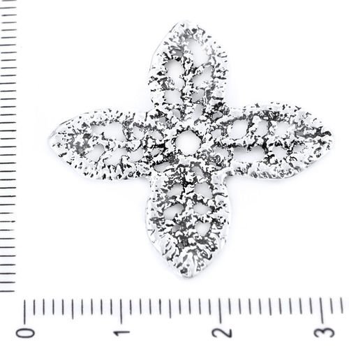 2pcs antique ton argent grande fleur pendentifs charms tchèque métal conclusions 24mm x 32mm trou 3m sku-39229