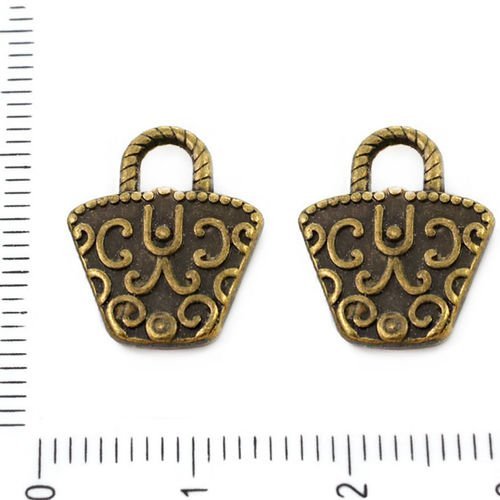 2pcs bronze antique ton panier sac pendentifs charms tchèque métal conclusions 14mm x 17mm trou 3mm sku-39269