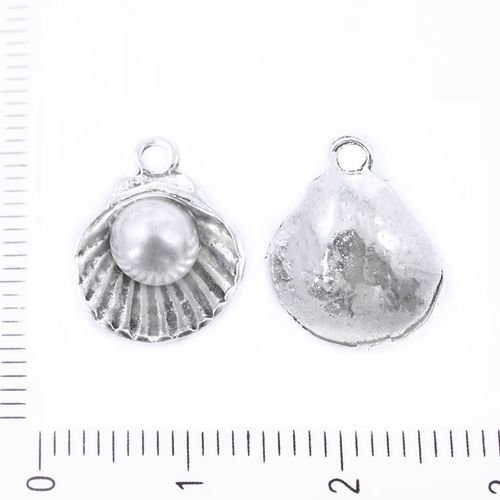 2pcs antique ton argent coquillage blanc nacre marine de la mer pendentifs charms tchèque métal conc sku-39444