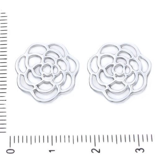 4pcs matte argent platine tone fleur creux en filigrane pièce pendentifs charms tchèque métal conclu sku-39454