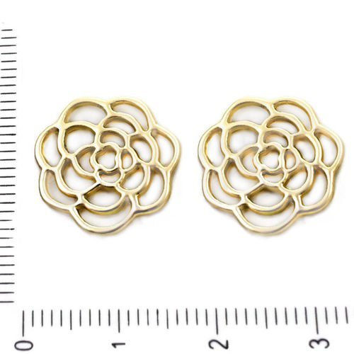 6pcs plaqué or rose fleur en filigrane connecteurs pendentifs charms tchèque métal conclusions 16mm sku-39650