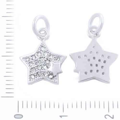 1pc plaqué argent zircon cubique micro pave laiton étoiles en strass pendentif charme 10mm x 13mm x  sku-38917
