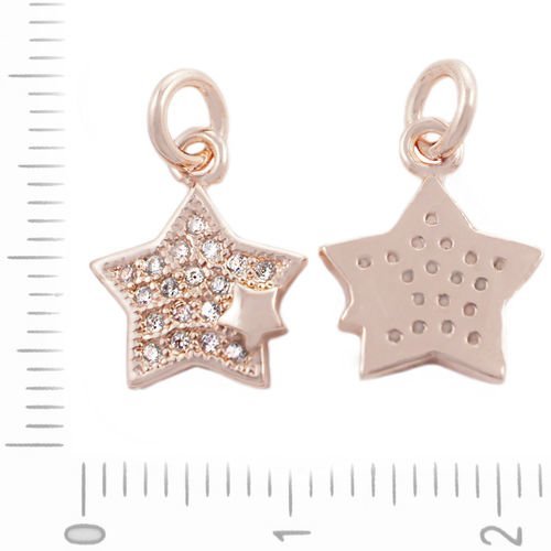 1pc plaqué or rose zircon cubique micro pave laiton étoiles en strass pendentif charme 10mm x 13mm x sku-38918