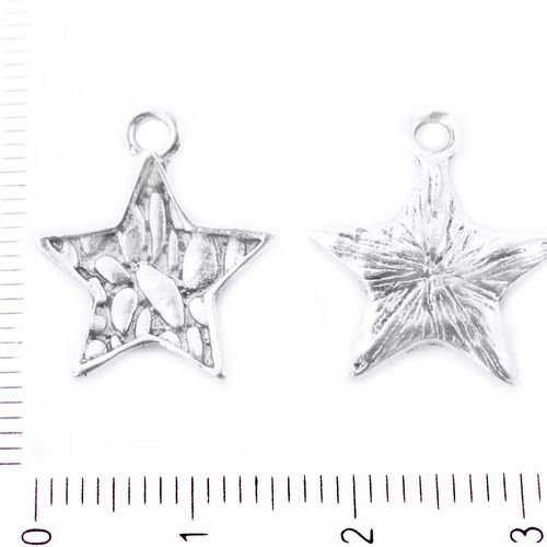 8pcs antique ton argent étoile pendentifs charms tchèque métal conclusions 18mm x 16mm trou 2mm sku-39209