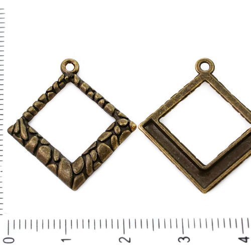 4pcs bronze antique ton losange pendentifs charms tchèque métal conclusions 24 mm x 18 mm trou 1mm sku-39257