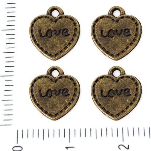6pcs bronze antique ton plat coeur message d'amour pendentifs charms tchèque métal conclusions 12mm  sku-39260