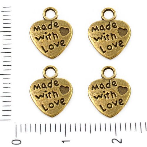 10pcs bronze ton coeur est fait avec amour message pendentifs charms tchèque métal conclusions 10mm  sku-39268