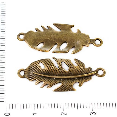 4pcs bronze antique ton plume de deux 2 trous connecteur pendentifs charms tchèque métal conclusions sku-39301