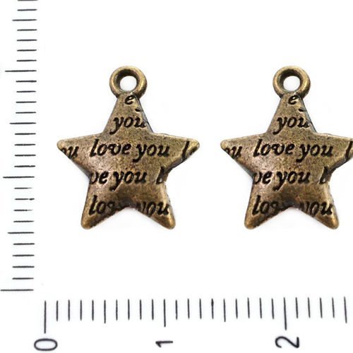 4pcs bronze antique ton étoile t'aime message pendentifs charms tchèque métal conclusions 12mm x 15  sku-39305