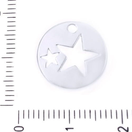 4pcs matte argent antique ton étoile monnaie rond sculpté étiquette recto-verso pendentifs charms tc sku-39453