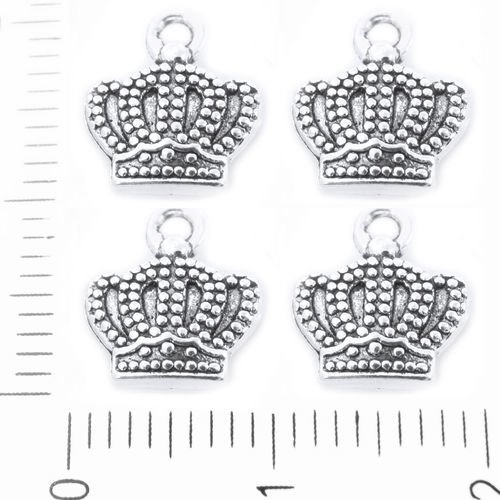 6pcs antique ton argent de la couronne de roi de la reine royal des deux côtés pendentifs charms tch sku-39470
