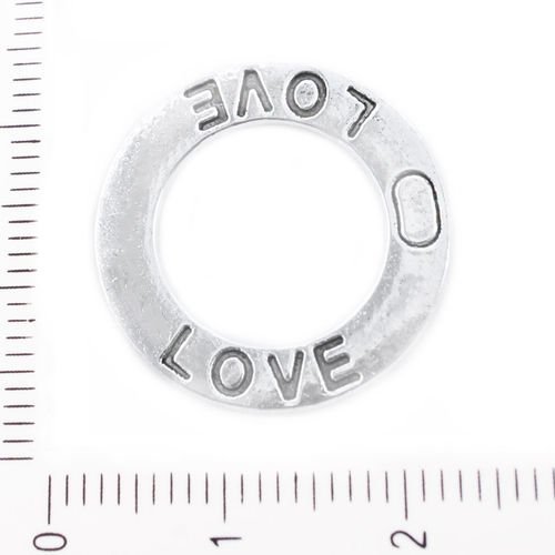 2pcs argent antique ton amour pièce bague donut deux faces pendentifs connecteur de bracelet tchèque sku-39475