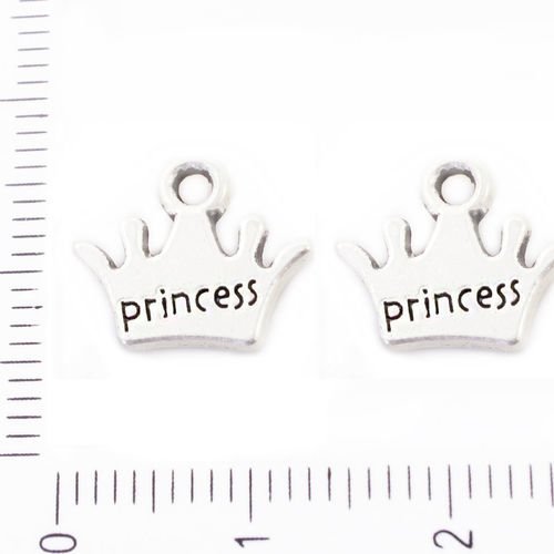 4pcs mat antique ton argent de la couronne de la princesse royale des deux côtés pendentifs charms t sku-39482