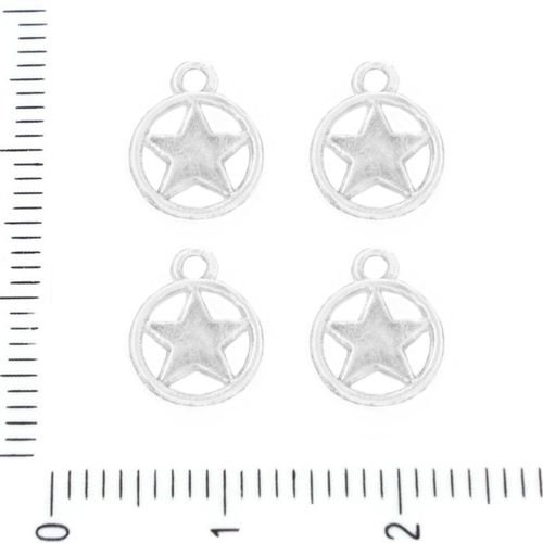 14pcs antique ton argent petite étoile bague ronde de pièce de monnaie à deux faces pendentifs charm sku-39487