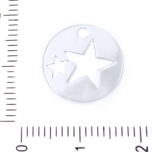 6pcs antique ton argent étoile monnaie rond sculpté étiquette recto-verso pendentifs charms tchèque  sku-39516