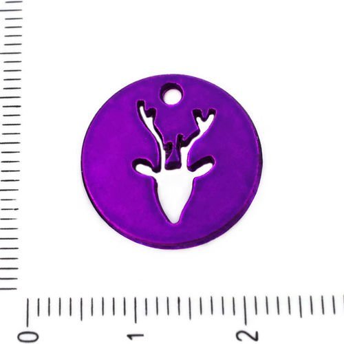 2pcs métallique mat violet cerf animal corne monnaie rond bobo pendentifs charms tchèque métal concl sku-39517